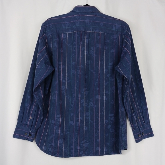 TOMMY BAHAMA Button Down Shirt Men's Size M Blue Striped Floral Long Sleeve silk - Picture 2 of 4